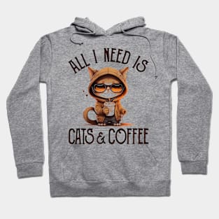 All I Need is Cats and Coffee Cat Lovers Coffee Lovers Gift Idea Hoodie